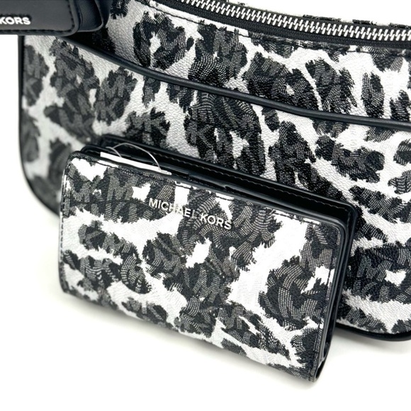 Michael Kors Jet Set Medium Leopard Logo Crossbody Bag w AirPods Case and Wallet - Picture 12 of 15